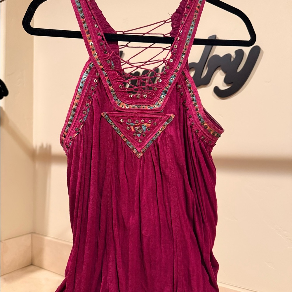 Free People Pink Embellished Tank Top